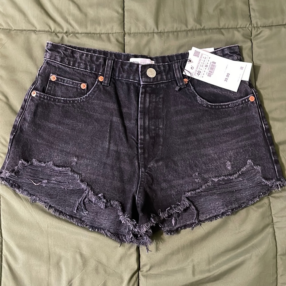 Black distressed high-rise shorts